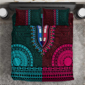 Teal-pink Dashiki and Tapa Pattern Bedding Set Africa-Polynesia Together Culture