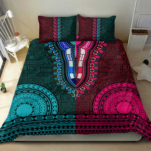 Teal-pink Dashiki and Tapa Pattern Bedding Set Africa-Polynesia Together Culture