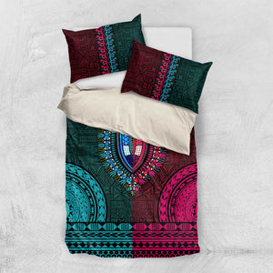 Teal-pink Dashiki and Tapa Pattern Bedding Set Africa-Polynesia Together Culture