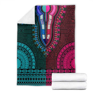 Teal-pink Dashiki and Tapa Pattern Blanket Africa-Polynesia Together Culture