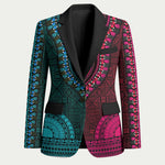 Teal-pink Dashiki and Tapa Pattern Blazer Africa-Polynesia Together Culture