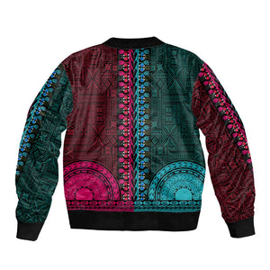 Teal-pink Dashiki and Tapa Pattern Bomber Jacket Africa-Polynesia Together Culture