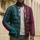 Teal-pink Dashiki and Tapa Pattern Bomber Puffer Jacket Africa-Polynesia Together Culture
