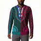 Teal-pink Dashiki and Tapa Pattern Button Sweatshirt Africa-Polynesia Together Culture