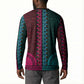 Teal-pink Dashiki and Tapa Pattern Button Sweatshirt Africa-Polynesia Together Culture