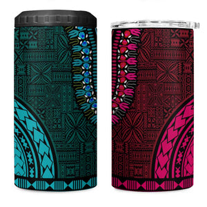 Teal-pink Dashiki and Tapa Pattern 4 in 1 Can Cooler Tumbler Africa-Polynesia Together Culture