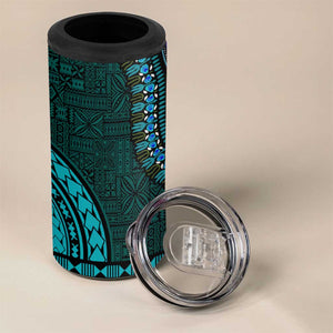 Teal-pink Dashiki and Tapa Pattern 4 in 1 Can Cooler Tumbler Africa-Polynesia Together Culture