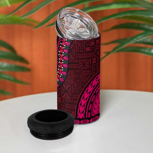 Teal-pink Dashiki and Tapa Pattern 4 in 1 Can Cooler Tumbler Africa-Polynesia Together Culture