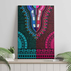 Teal-pink Dashiki and Tapa Pattern Canvas Wall Art Africa-Polynesia Together Culture