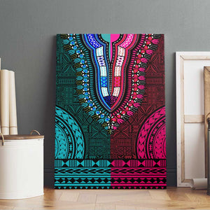 Teal-pink Dashiki and Tapa Pattern Canvas Wall Art Africa-Polynesia Together Culture