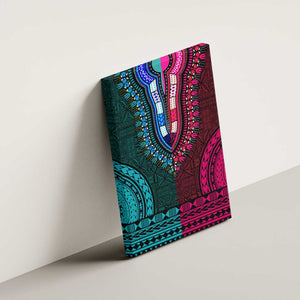 Teal-pink Dashiki and Tapa Pattern Canvas Wall Art Africa-Polynesia Together Culture