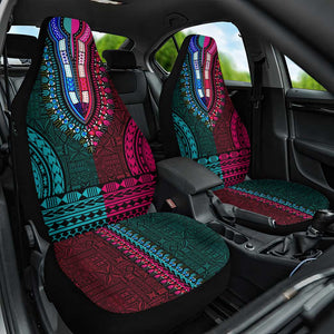 Teal-pink Dashiki and Tapa Pattern Car Seat Cover Africa-Polynesia Together Culture