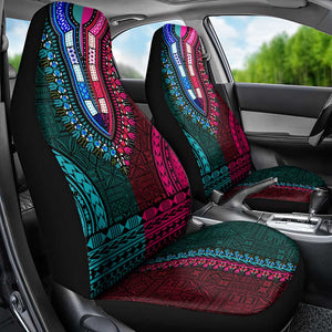 Teal-pink Dashiki and Tapa Pattern Car Seat Cover Africa-Polynesia Together Culture