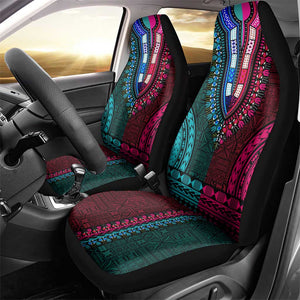 Teal-pink Dashiki and Tapa Pattern Car Seat Cover Africa-Polynesia Together Culture