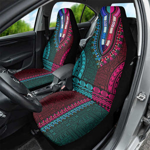 Teal-pink Dashiki and Tapa Pattern Car Seat Cover Africa-Polynesia Together Culture