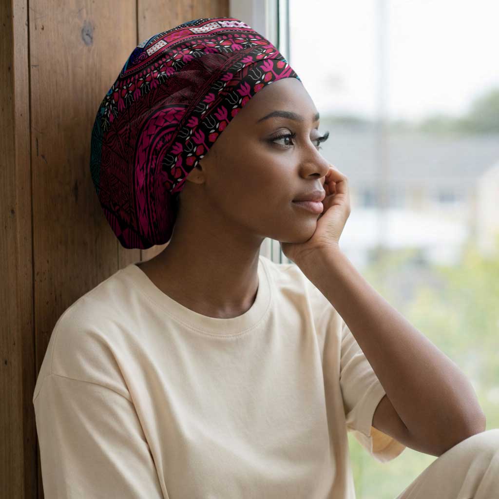 Teal-pink Dashiki and Tapa Pattern Easy Headwrap Africa and Polynesia Together Culture