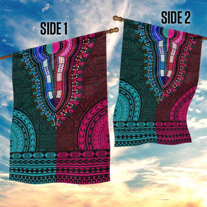 Teal-pink Dashiki and Tapa Pattern Garden Flag Africa-Polynesia Together Culture