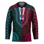 Teal-pink Dashiki and Tapa Pattern Hockey Jersey Africa-Polynesia Together Culture