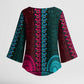Teal-pink Dashiki and Tapa Pattern Kimono Sleeve Blouse Africa-Polynesia Together Culture