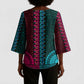 Teal-pink Dashiki and Tapa Pattern Kimono Sleeve Blouse Africa-Polynesia Together Culture