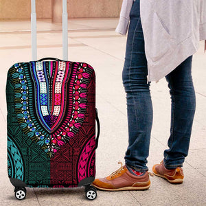 Teal-pink Dashiki and Tapa Pattern Luggage Cover Africa-Polynesia Together Culture