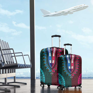 Teal-pink Dashiki and Tapa Pattern Luggage Cover Africa-Polynesia Together Culture