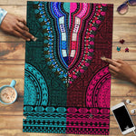Teal-pink Dashiki and Tapa Pattern Puzzle Africa-Polynesia Together Culture