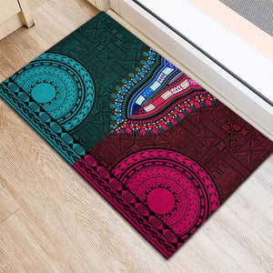 Teal-pink Dashiki and Tapa Pattern Rubber Doormat Africa-Polynesia Together Culture