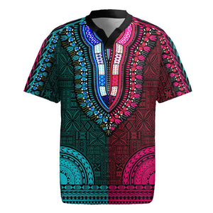 Teal-pink Dashiki and Tapa Pattern Rugby Jersey Africa-Polynesia Together Culture