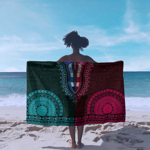 Teal-pink Dashiki and Tapa Pattern Sarong Africa-Polynesia Together Culture