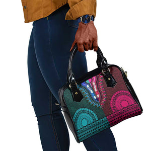 Teal-pink Dashiki and Tapa Pattern Shoulder Handbag Africa-Polynesia Together Culture