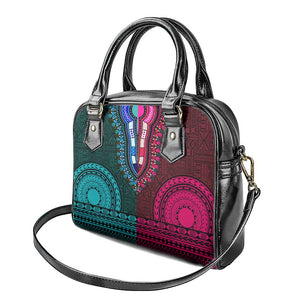 Teal-pink Dashiki and Tapa Pattern Shoulder Handbag Africa-Polynesia Together Culture