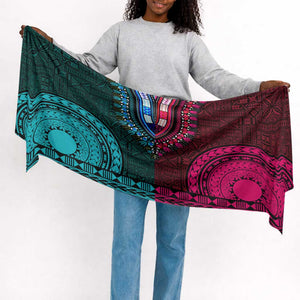 Teal-pink Dashiki and Tapa Pattern Simple Headwrap Africa and Polynesia Together Culture
