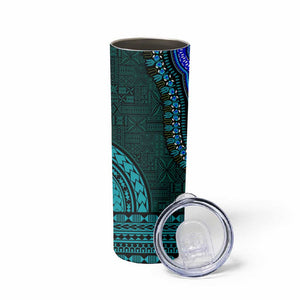 Teal-pink Dashiki and Tapa Pattern Skinny Tumbler Africa-Polynesia Together Culture