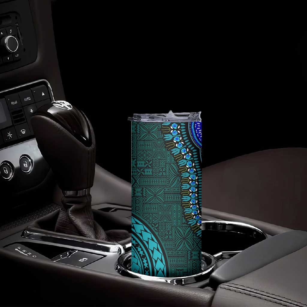 Teal-pink Dashiki and Tapa Pattern Skinny Tumbler Africa-Polynesia Together Culture