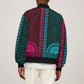 Teal-pink Dashiki and Tapa Pattern Sleeve Zip Bomber Jacket Africa-Polynesia Together Culture