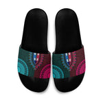 Teal-pink Dashiki and Tapa Pattern Slide Sandals Africa-Polynesia Together Culture
