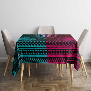 Teal-pink Dashiki and Tapa Pattern Tablecloth Africa-Polynesia Together Culture