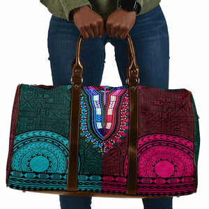 Teal-pink Dashiki and Tapa Pattern Travel Bag Africa-Polynesia Together Culture