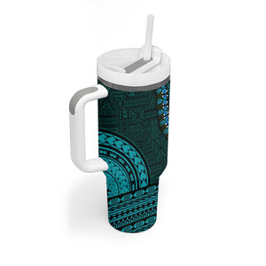 Teal-pink Dashiki and Tapa Pattern Tumbler With Handle Africa-Polynesia Together Culture