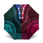 Teal-pink Dashiki and Tapa Pattern Umbrella Africa-Polynesia Together Culture
