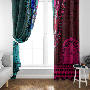 Teal-pink Dashiki and Tapa Pattern Window Curtain Africa-Polynesia Together Culture