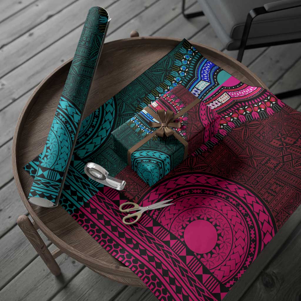 Teal-pink Dashiki and Tapa Pattern Wrapping Paper Africa and Polynesia Together Culture - African Pride