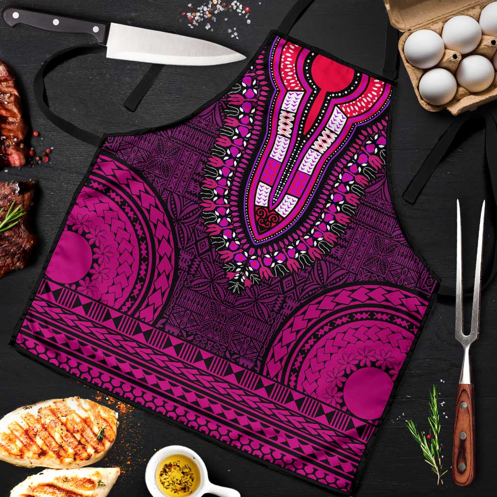 Pink Dashiki and Tapa Pattern Apron Africa-Polynesia Together Culture