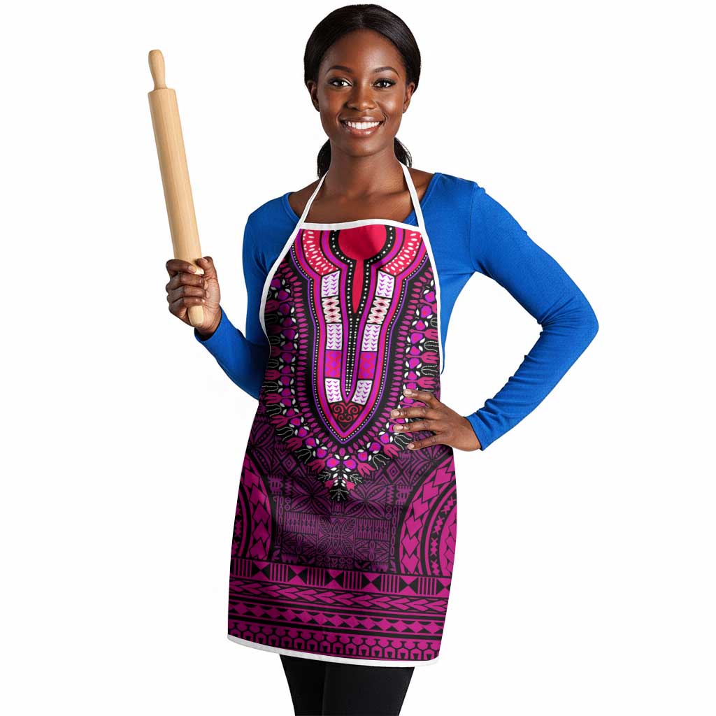 Pink Dashiki and Tapa Pattern Apron Africa-Polynesia Together Culture