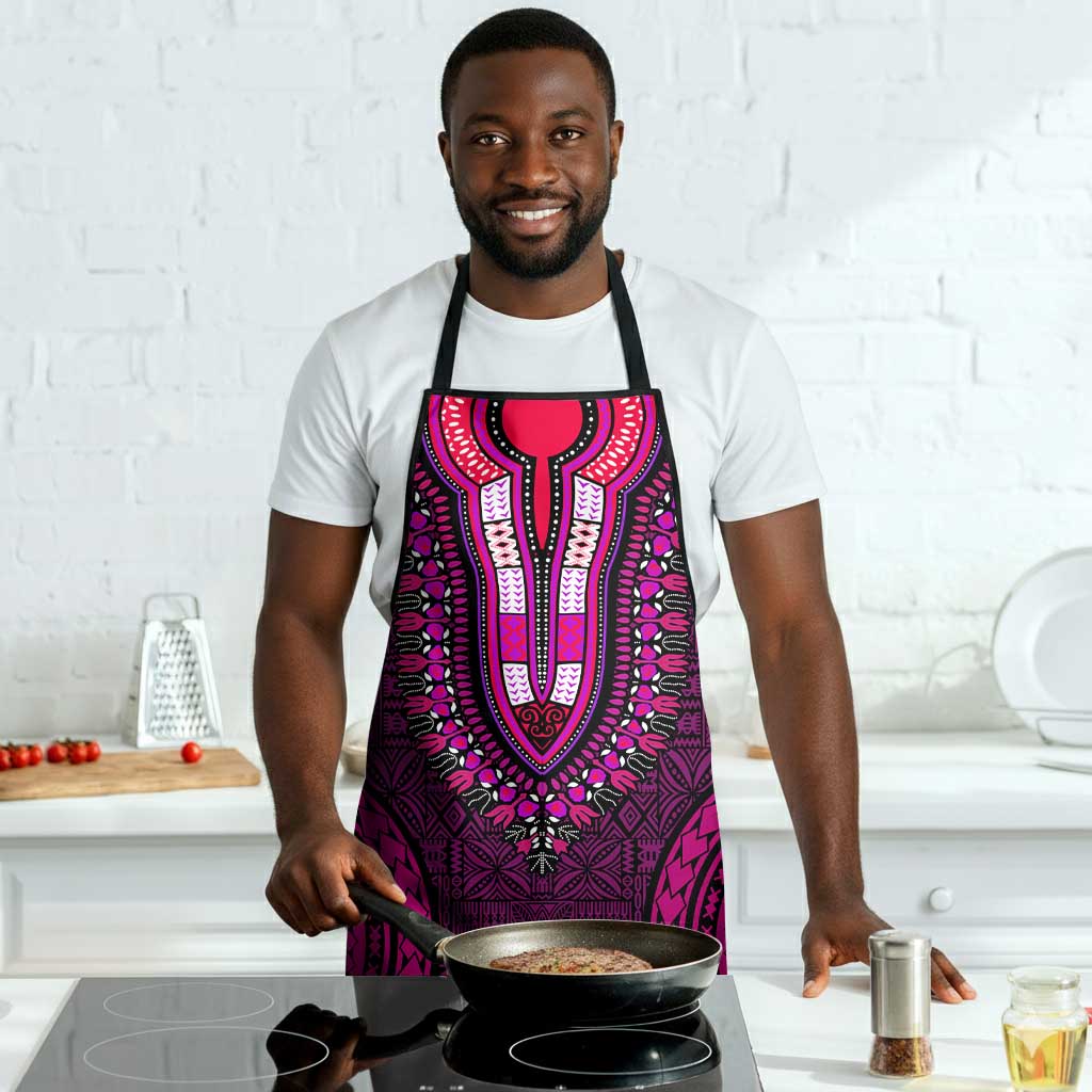 Pink Dashiki and Tapa Pattern Apron Africa-Polynesia Together Culture