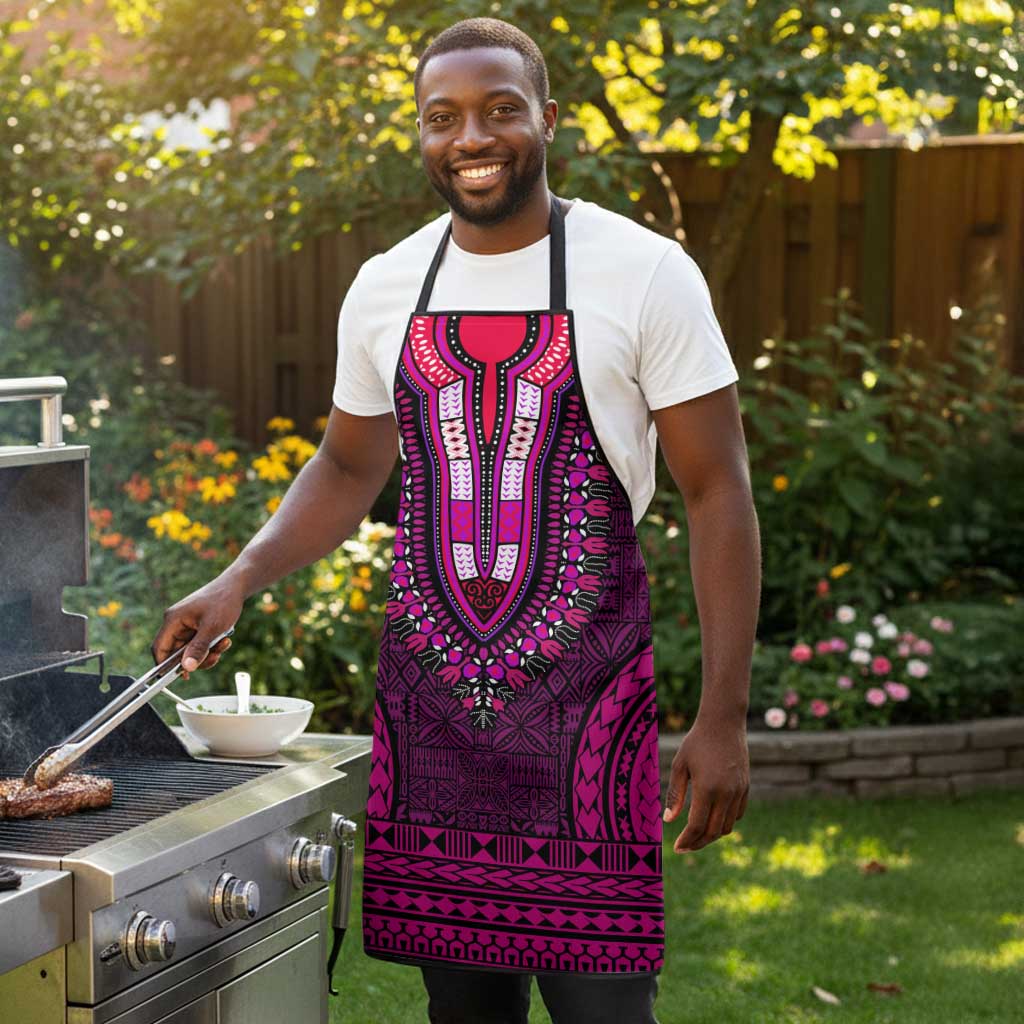 Pink Dashiki and Tapa Pattern Apron Africa-Polynesia Together Culture