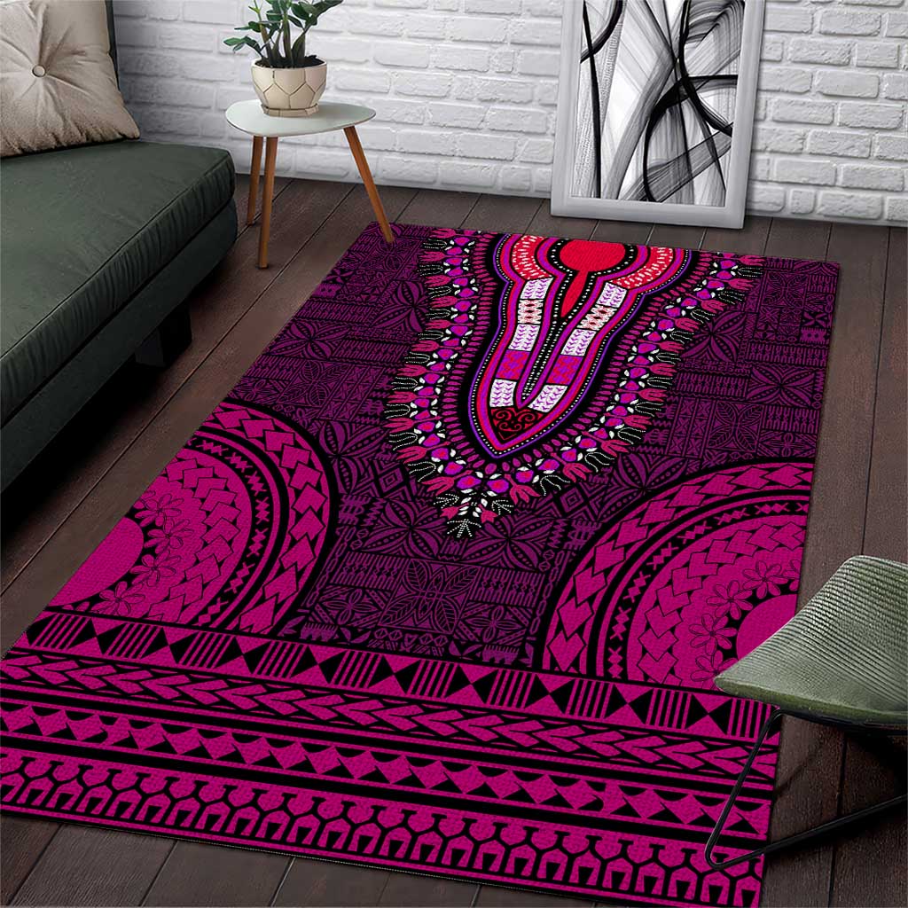 Pink Dashiki and Tapa Pattern Area Rug Africa-Polynesia Together Culture