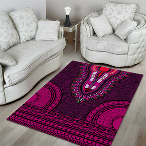 Pink Dashiki and Tapa Pattern Area Rug Africa-Polynesia Together Culture