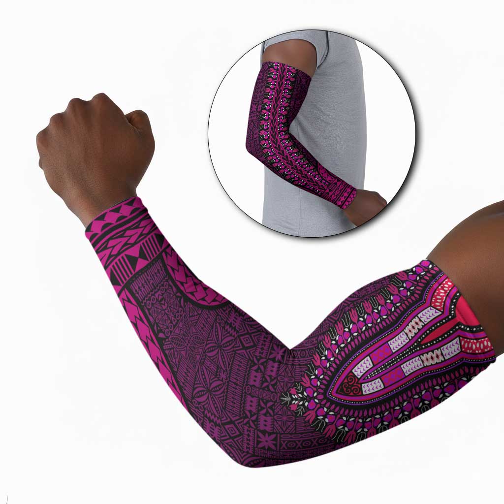 Pink Dashiki and Tapa Pattern Arm Sleeves Africa-Polynesia Together Culture
